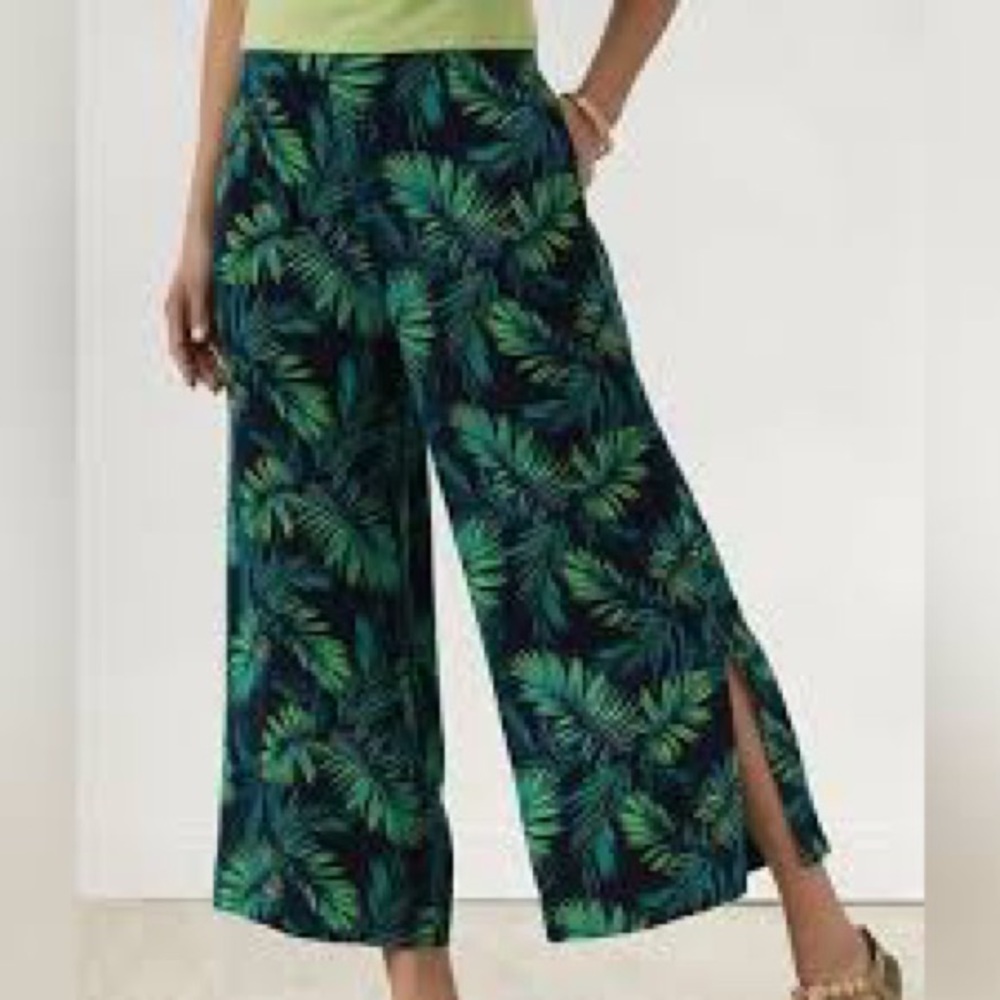 Soft Surroundings Wide Leg Crop Palms Print Tropical Pants medium NWT travel